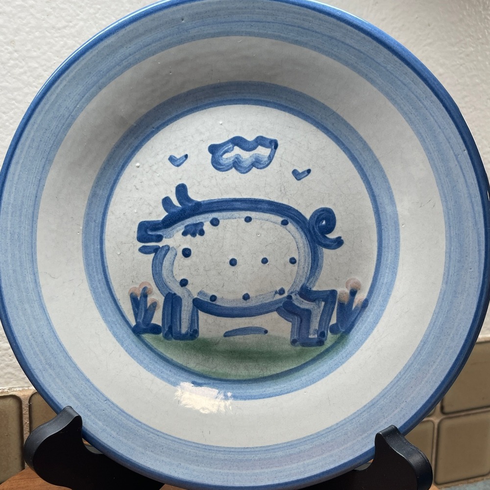 Mary Alice, M.A. Hadley Pottery Hand Painted 9" Country Pig Lunch Plate Blue